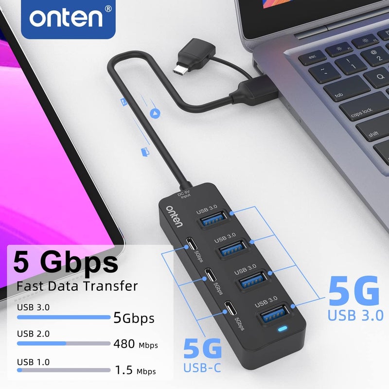 onten USB-A$USB-C HUB, 7Ports Hub (USB-C) - Image 2